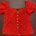 Papaya Milk Maid Top Puff Sleeve Smocked Button Accent Red White Blue Size S Photo 1
