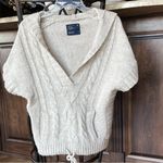 American Eagle  Sweater Natural Oatmeal Oversized Cable knit Hoodie Womens XS S Photo 3