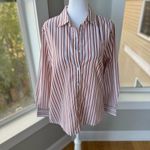 Vintage America’s Sweetheart Orange White Striped Cotton Button Down Dress Shirt Photo 10