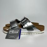 Birkenstock Arizona Metallic Leather Soft Footbed Sandals in Silver Photo 1