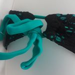 California Waves  2pc Black Crochet Lace Over Teal Bikini Set Photo 4