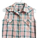 Wrangler Wrancher Shirts Women's Medium Sleeveless Pearl Snap Pink Blue White Photo 2