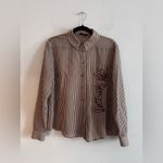 ZARA Striped Embroidered Beaded Shirt S Brown / Ecru Photo 1