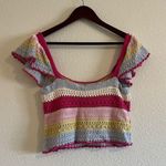 Sincerely Jules Boho Rainbow Stripe Crochet Flutter Sleeve Crop Top Size Small Photo 6