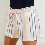 Loft ANN TAYLOR Striped Tie Waist Shorts Pink White Blue 100% Cotton Boho Small Photo 0
