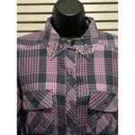 O'Neill  Long Sleeve Shirt Pink/Gray‎ Plaid Size Medium Button Up Studs Photo 3