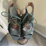 Military Green wedges, with front laces, excellent condition! Size 8 Photo 1