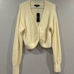 Lulus Totally Toasty Ivory Eyelash Knit Cropped Cardigan Sweater Medium M Photo 0