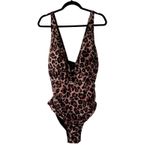 YONIQUE Leopard Plunge V Neck One Piece Swimsuit Women's Size 22W Brown Photo 6