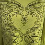 Y2K Off Shoulder Lime Green W Black And Rhinestone Long Sleeve Top. 💚 Size L Photo 2