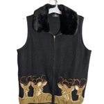 Vintage Lisa International Woman Reindeer‎ Vest Black Size XL Photo 0