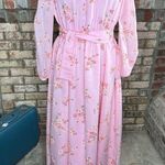 formal dress prom maxi pink floral sheer sleeves pink orange 1970s Size XL Photo 0