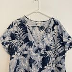 H&M  L.O.G.G. V-Neck Cotton Blouse Blue Tropical Hawaiian Floral Leaf Leaves Boho Photo 3