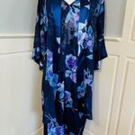 Vintage California Dynasty Satin Pajamas & Robe Floral Lingerie Set Medium Blue Photo 2