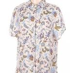 Joie  Cream and Blue Floral Blouse Medium Button Down Satin Top Photo 1