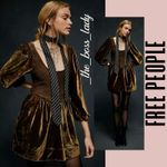 Free People  mini dress velvet smocked pleated boho cocktail party Small Photo 8