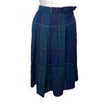 Vintage Basler Blue Tartan Plaid Wool Pleated Midi Skirt Photo 1