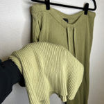 Eloquii Women Plus Size 14/16 Cotton Sage Green Ribbed Knit Wide Leg Lounge Pant Photo 0