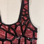 BKE Boutique Tank Medium Red Black Sequine Geometric Scoop Neck Lined Club Party Photo 1