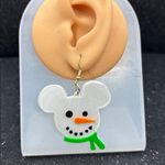 Snowman Mickey Earrings with Green Scarf & Gold Hooks White Photo 1