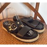 ZARA  black leather and gold hardware espadrille slide sandals 37/7 Photo 9