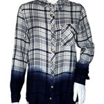 Tolani  Shirt Womens Small White‎ Blue Plaid Dip Dye Preppy Cabincore Campcore Photo 0