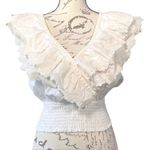 Jennifer Grace Jennifer & Grace Beige Eyelet Lace Ruffle V Neck Blouse - S Photo 1