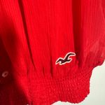 Hollister Button Front Shirt Womens M Red Long Sleeve Ruffle Trim Round Neck Y2K Photo 6