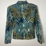 Alexandra Rosati Ribbon Blue Watercolor Art To Wear Blazer Jacket Cotton Size 4 Photo 3