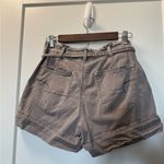 American Eagle Super Stretch Paper Bag Mom Shorts Grey Tie Front Long Length 6 Photo 1