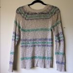 BP Brass Plum Women’s Striped Open Knit Crew Neck Pullover Sweater Top Size XS Photo 3