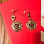 Maroon and gold dangle medallion earrings Photo 0