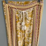 Bebop VTG Boho Hippie Festival Floral Patterned Yellow Funky Pants with Fringe Ties Photo 2