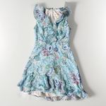 Saloni Tilly Blue Print Floral Silk Shirt Dress Sorrel Teal Bloom Womens Size 4 Photo 3