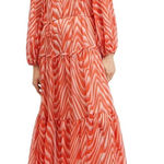 Mango NWT  Lidia Printed Maxi Dress 6 Orange Photo 0