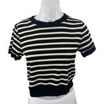Kirious Atelier by Black White Striped Rib Knit Short Sleeve Crop Sweater Top L Photo 0