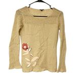 Wooden Ships  Size Medium Tan Florall Stitched Open Knit Sweater Photo 0