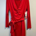 LDT Dress Red Heidi Knot Front Plunge V Photo 4