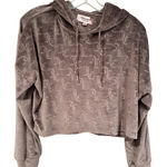 Juicy Couture Embossed Velour Cropped Pullover Hoodie Women's Medium Gray NWOT Photo 0