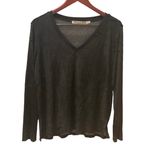 Michael Stars  Vali Black Long Sleeve Velvet Top Vneck Side Slits M Relax Fit Photo 1