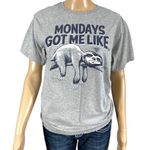 Fruit of the Loom Graphic Print Unisex T Shirt Top Mondays Got Me Like Sloth Gray Blue Small Photo 2
