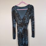 Orla Kiely Blue Black Tree Print Midi Wrap Dress Womens L Long Sleeve Stretch Size L Photo 8