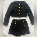 Black Cropped Jacket and Shorts Set with Gold Buttons Photo 3