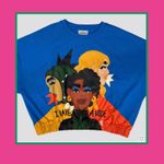 Lo Harris "I Have a Voice" Faces Graphic Sweatshirt Teal Oversized Women’s Large Blue Photo 4