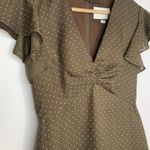 Alexis  Benza Flutter-Sleeve Short Chocolate Brown Dot Mini Dress Womens XS Photo 4