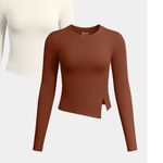 OQQ Womens 2 Piece Long Sleeve Tops Crew Neck Stretch Fitted Underscrubs Size L Photo 0