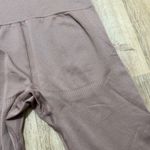 Seamless Ribbed Mauve Pink Long Sleeve Crop Top and Leggings Workout Set, Size S Brown Photo 6