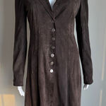 Elie Tahari  Long Brown Suede Fitted Jacket With Ornate Buttons Size S Photo 0