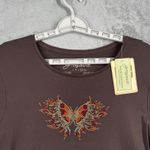 Greensource Top XL Brown Rhinestone Butterfly Wings Bling Y2K Fairy Grunge NWT Photo 3
