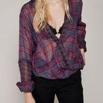 Free People Plaid Twist Top Surplice Sheer V-Neck Photo 0